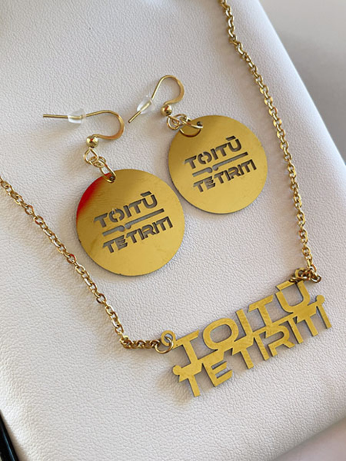 Stainless steel Toitu tiriti Earring 30mm & Pendant set