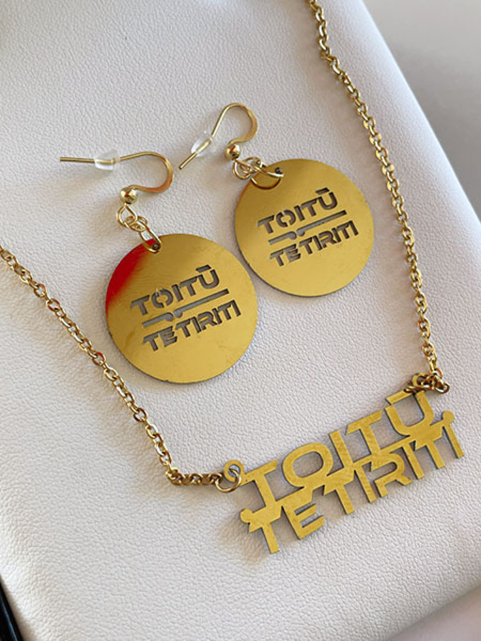 Stainless steel Toitu tiriti Earring 35mm & Pendant set
