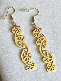 Gold Kowhaiwhai teardrop earrings 50mm