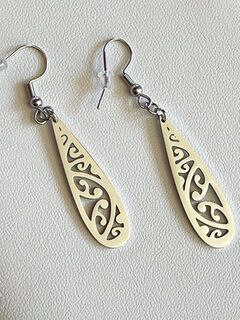 Silver Kowhaiwhai teardrop earrings 40mm