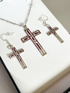Silver Koru Cross 45mm & 30mm Cross Earrings