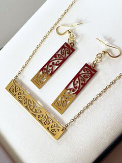 Gold Kowhaiwhai Barchain 50mm & 35mm Rectangle Earrings