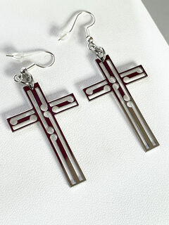 Silver Koru Cross earrings 45mm
